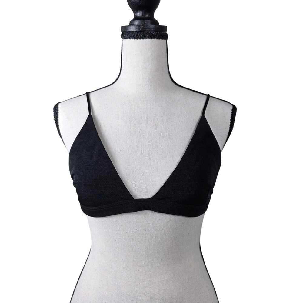 All Things Golden Triangle Bikini Top Black Shimmer Adjustable Large Swim, Beach